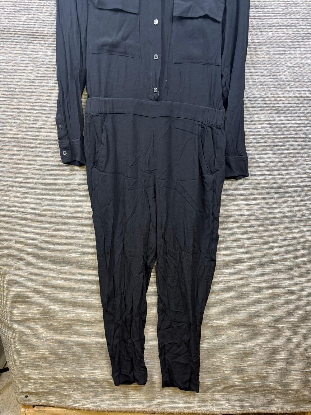 Madewell Jumpsuit Womens S Black Collared Long Sleeve Button Front Pockets